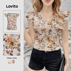 Lovito Férias Blusa Feminina com Babado e Estampa Floral para Primavera/Verão L155ED739