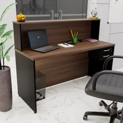 Balcão Atendimento Recepção Consultório 140x60cm com Gaveta Marrom/Nogal Nogal/Preto