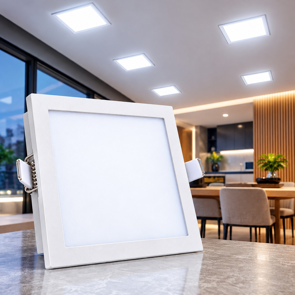 Painel LED Quadrado 18W Embutir Slim 22x22cm Luz Branca Fria 6500K Bivolt com Driver Plafon Teto Forro Cozinha Sala