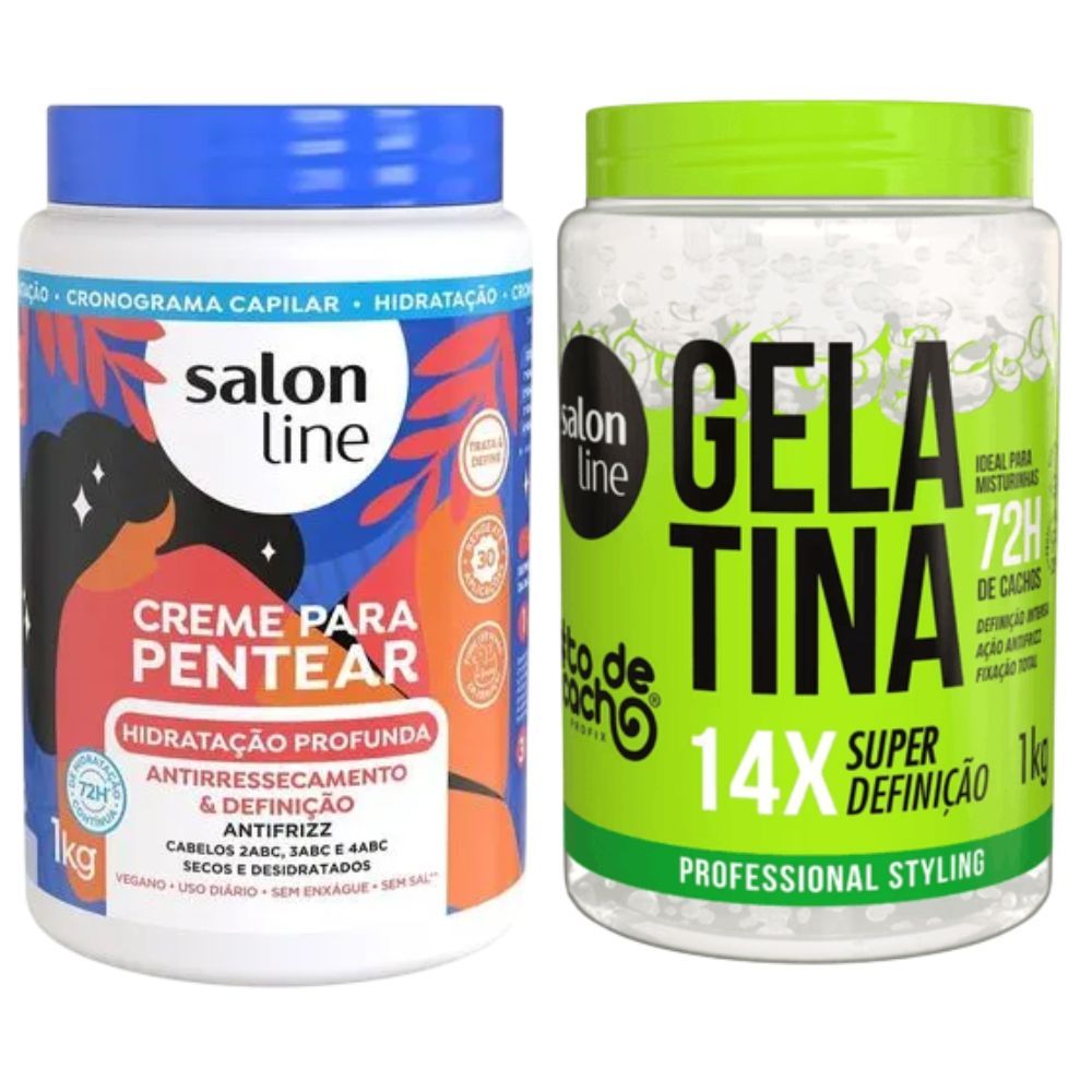 Kit Salon Line Creme para Pentear Hidratação Profunda 1kg + Gelatina Super Definição 1kg