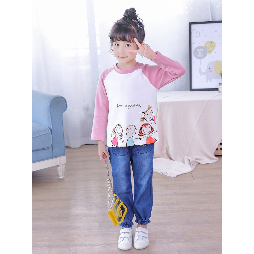 Bebê menina camiseta de manga comprida novo estilo primavera dos desenhos animados crianças camiseta feminina moda puro 