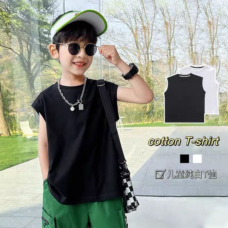 Verão novo estilo meninos meninas gola traseira algodão sem mangas colete camiseta confortável respirável crianças cor s