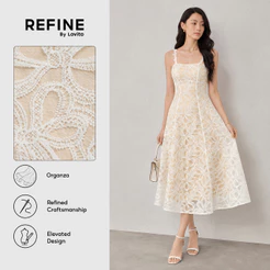 (Elegante) (Refine by Lovito) Vestido Textura Primavera/verão Damasco para Mulheres LR32A031