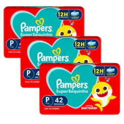 Kit 3 Fraldas Descartáveis Pampers Supersequinha Mega P - 126 Tiras