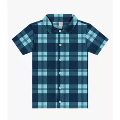 Camisa Infantil Xadrez Manga Curta Trick Nick Azul