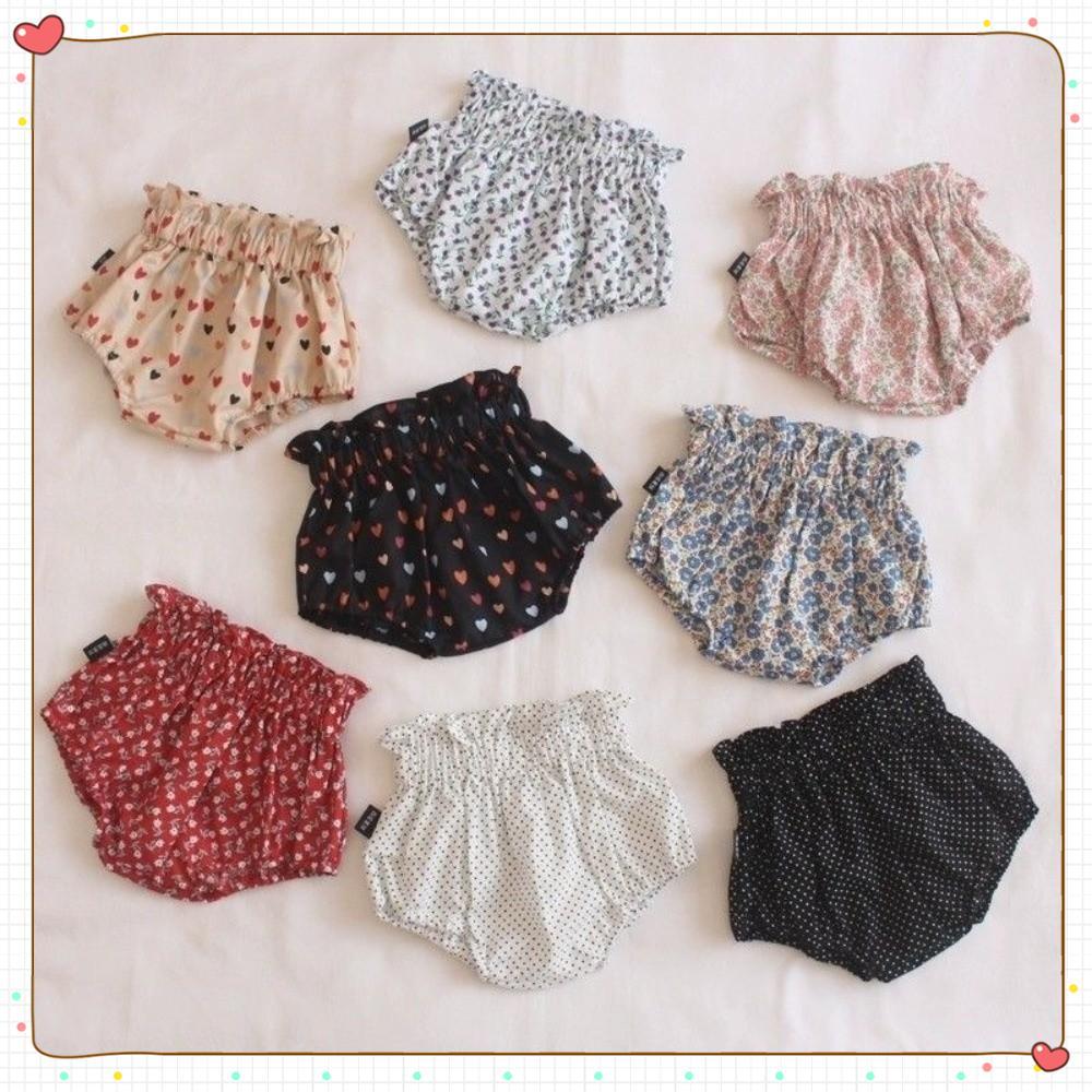 Shorts Infantis , De Algodão Com Estampa Floral Para Bebês Meninas , Elásticos Respiráveis Na Cintura , Calças Soltas