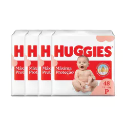 Kit 4 Fralda Huggies Máxima Proteção Tamanho P Mega 48 Unidades Descartáveis