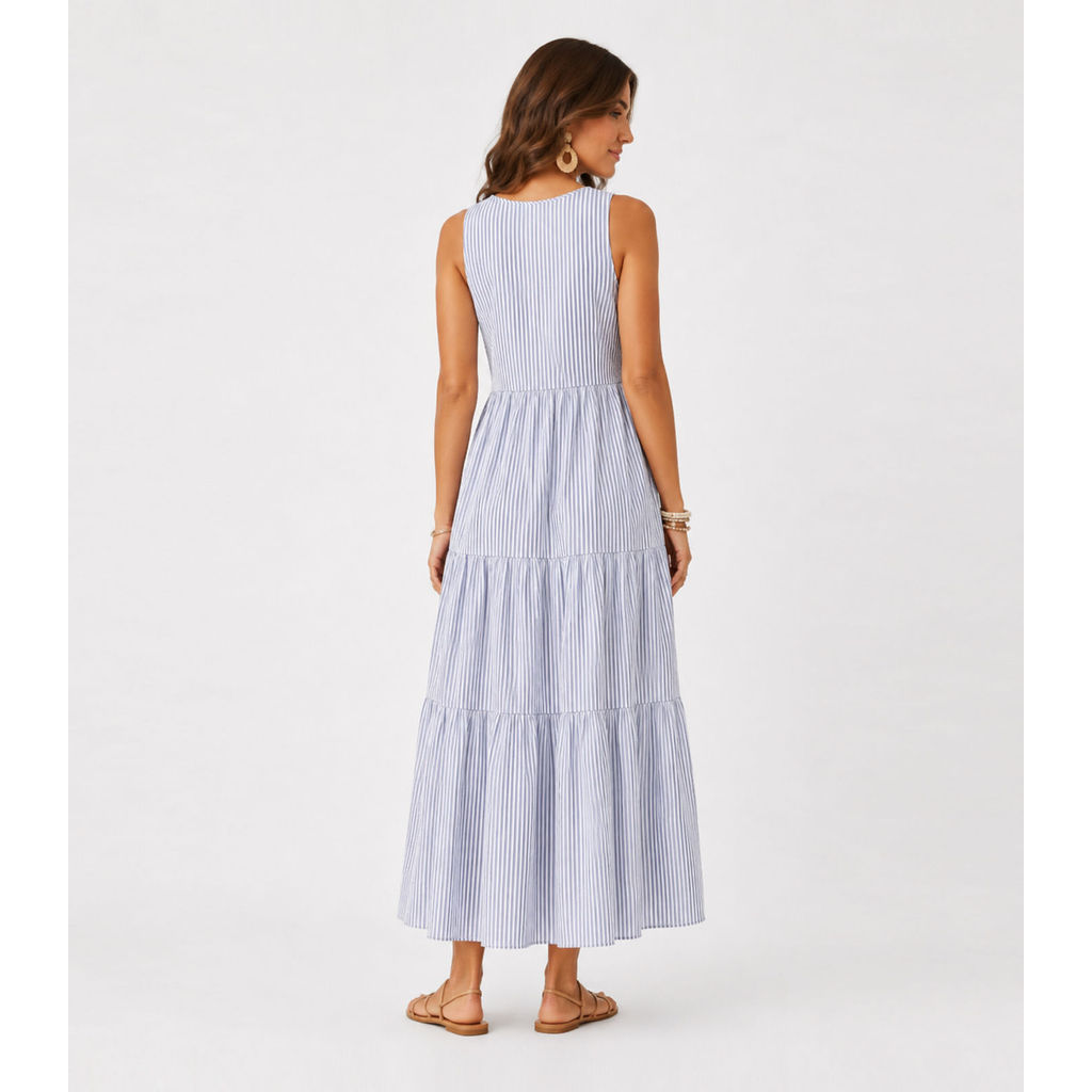 Vestido Midi Feminino Listrado Aishty Azul — imagem 2 de 2