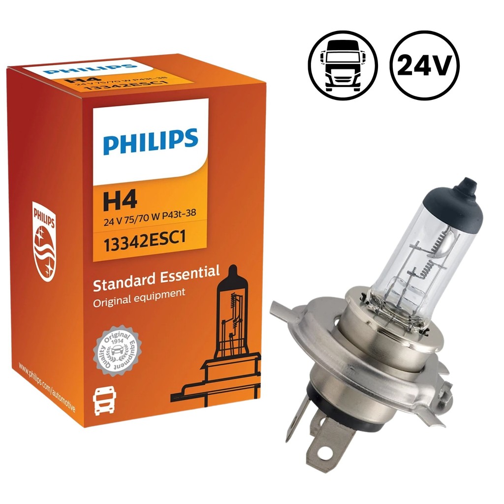 Imagem LÂMPADA  PHILIPS H4 STANDARD ESSENTIAL LINHA PESADA 24 VOLTS CAMINHÃO ÔNIBUS  75/70W  UNITÁRIA