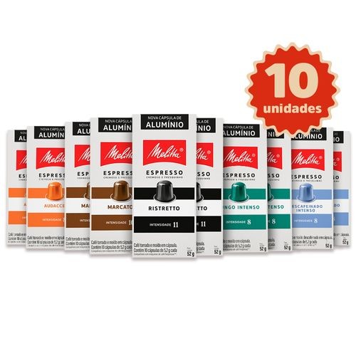 Kit 100 Cápsulas Melitta® - 20 Ristretto, 20 Marcato®, 20 Audacce®, 20 Descafeinado e 20 Lungo