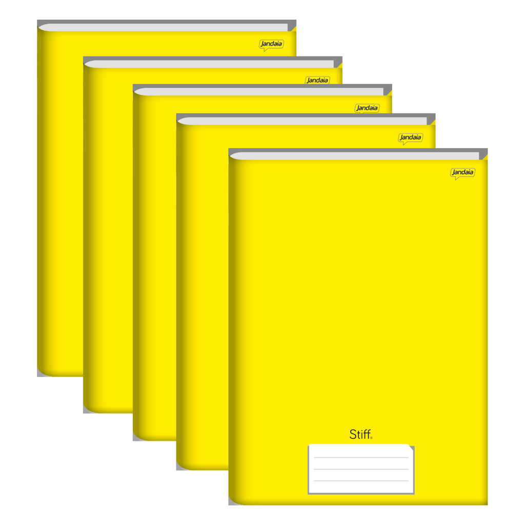 Caderno Brochura Stiff 1/4 Amarelo Capa Dura 96 Folhas - Pacote Com 5 Unidades