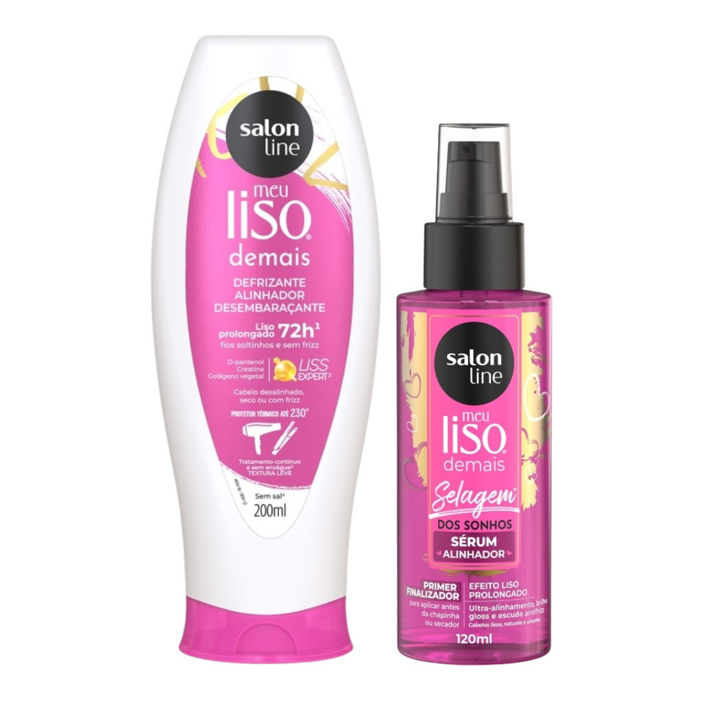 e Selado: Defrizante Creme 200ml e Óleo Sérum Selagem dos Sonhos Meu Liso Demais Salon Line