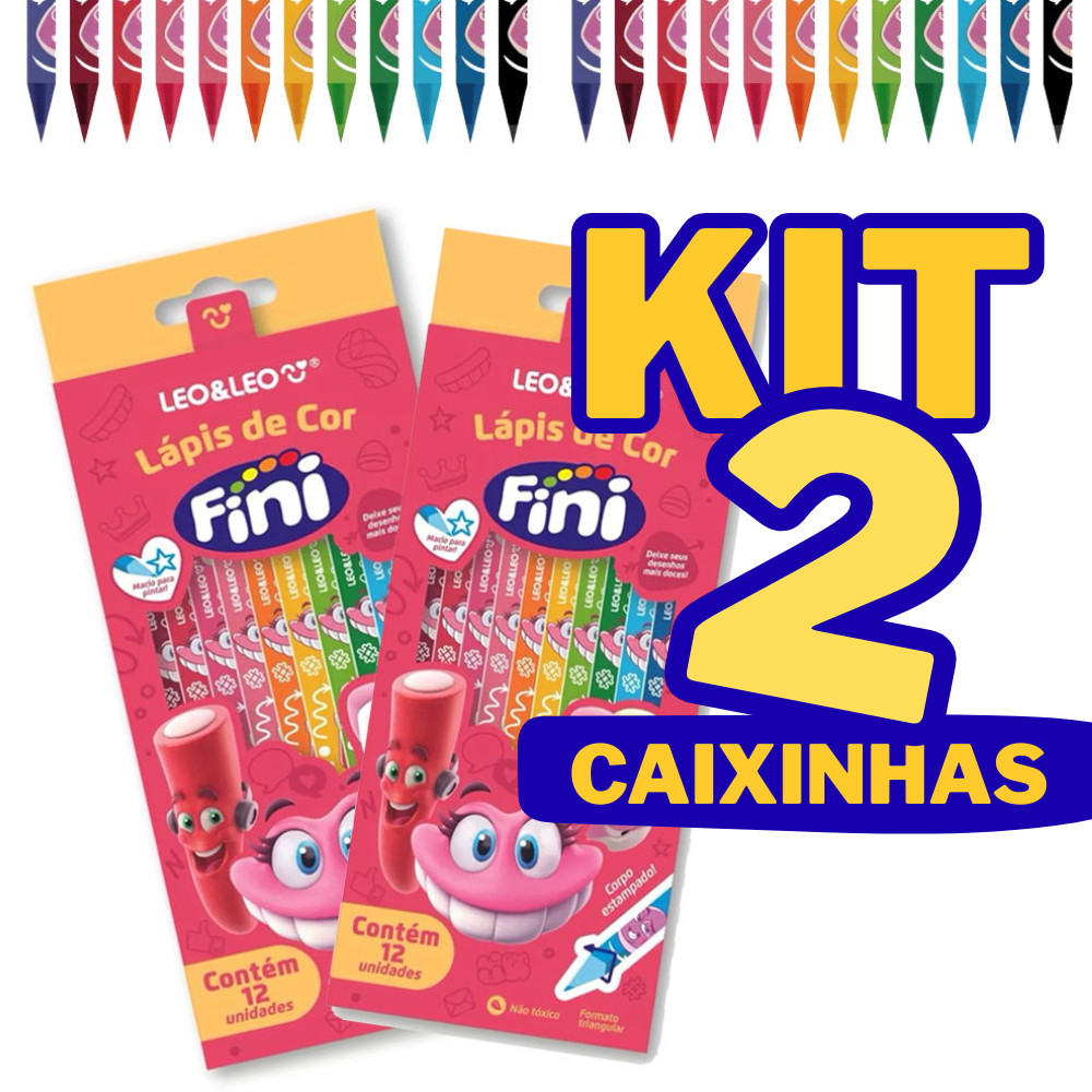 Kit 2 Caixas de Lápis de Cor Triangular Estampado Fini - Caixa com 12 Unidades Leo&Leo em Oferta na Shopee