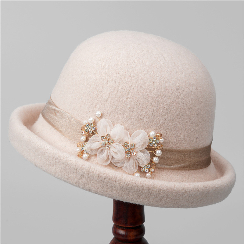 Chapéu Bucket L Feminino de Outono e Inverno com Flores, Topo Redondo, Casual, Estilo Pescador, Pequeno Chapéu Bowler-**