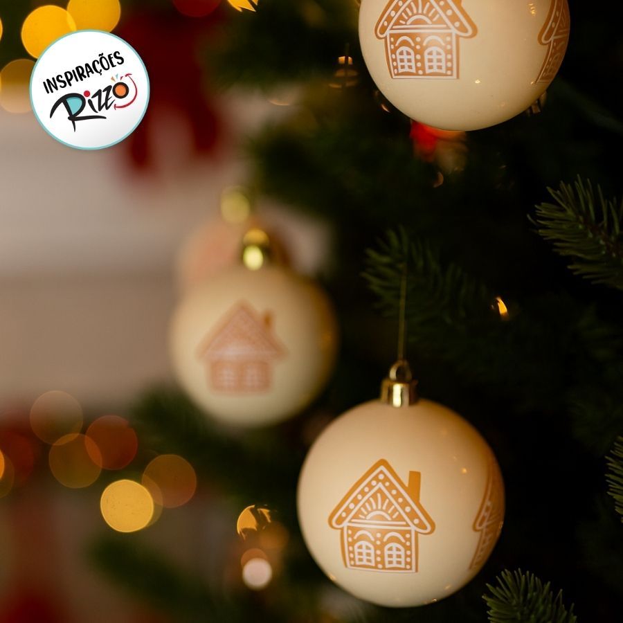 Bolas de Natal - Bege com Ginger Branco/Bege - 8x8cm - 6 unidades - Cromus - Rizzo