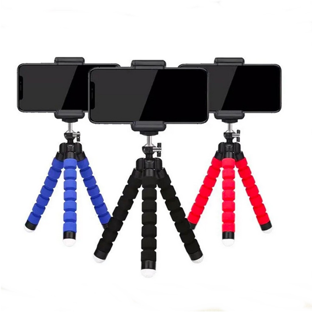 Kit 3 Suporte Mini Tripé De Mesa Polvo Escalável De Esponja Flexível Para Celular Tablet Gira 360º