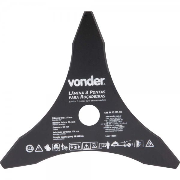 Lâmina de 3 Pontas Para Roçadeiras 255 mm x 25,4 mm Vonder em Oferta na Shopee
