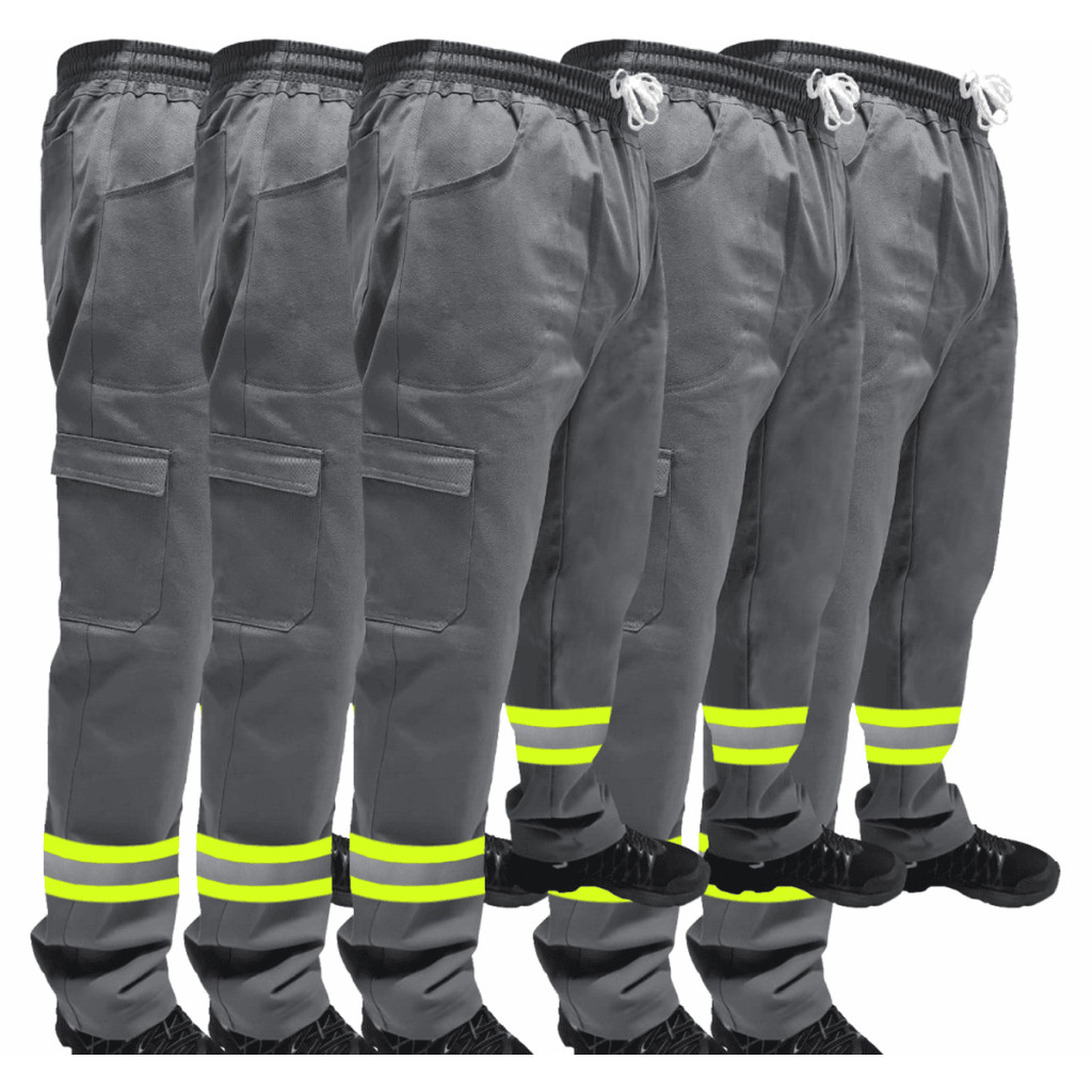 Kit C/ 5 Calça de Uniforme Terminal de Carga Brim Profissional Reforçada Com Faixa Refletiva Verde