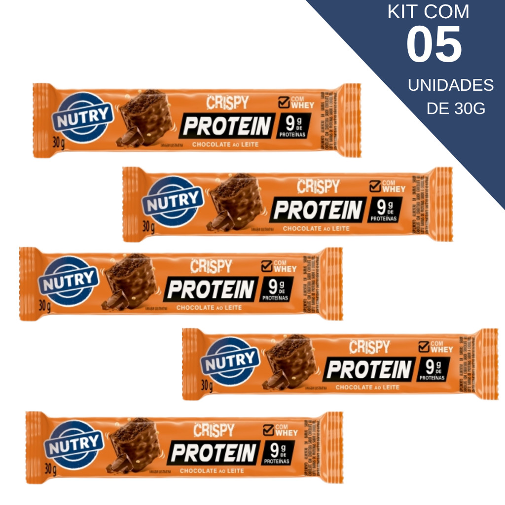 Kit Com 5 Barra Crispy 9g De Proteína Chocolate Ao Leite Nutry De 30g