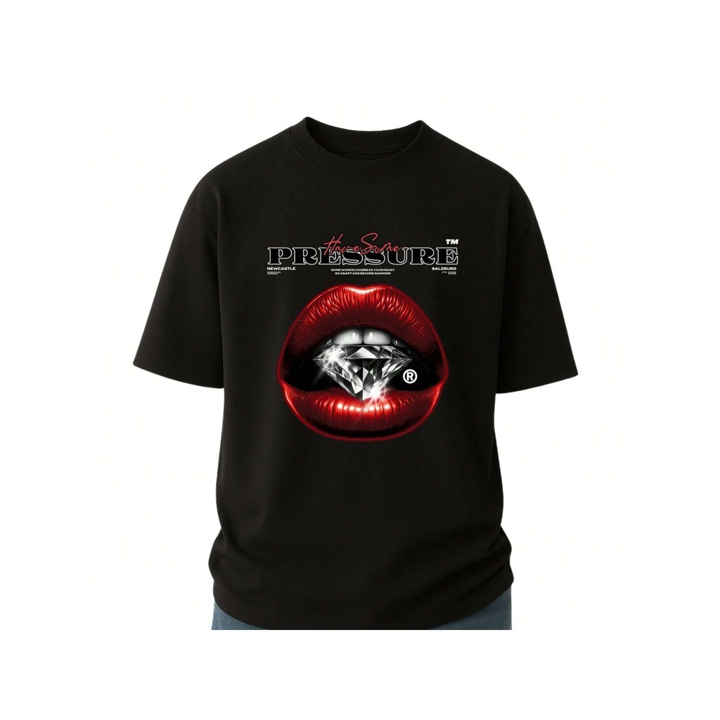 Camiseta Oversized estampada Feminina Preta Confortável Algodão Modelo: "Pressure Have Some Academia