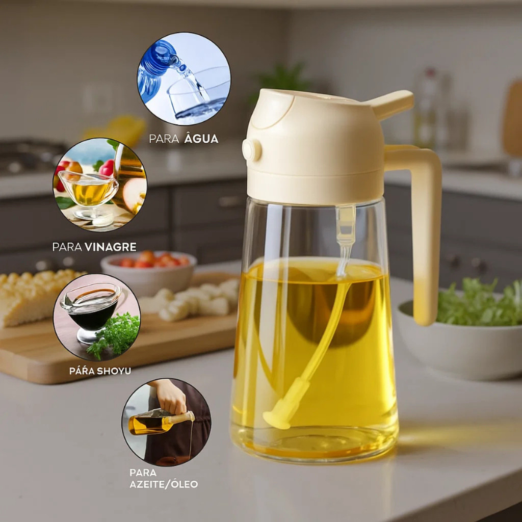 Galheteiro De Azeite E Vinagre 500ml Borrifador Vidro Branco Off White