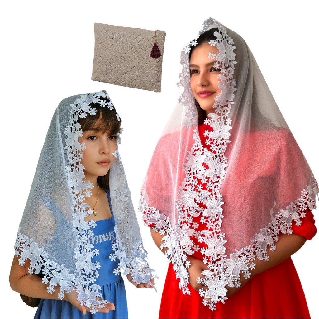 Véu CCB Ellizy Mãe e Filha 7 a 10 anos + Porta Véu em Oferta na Shopee