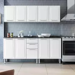 Armário de cozinha completa Itatiaia Tarsila de aço 10 portas com balcão branco