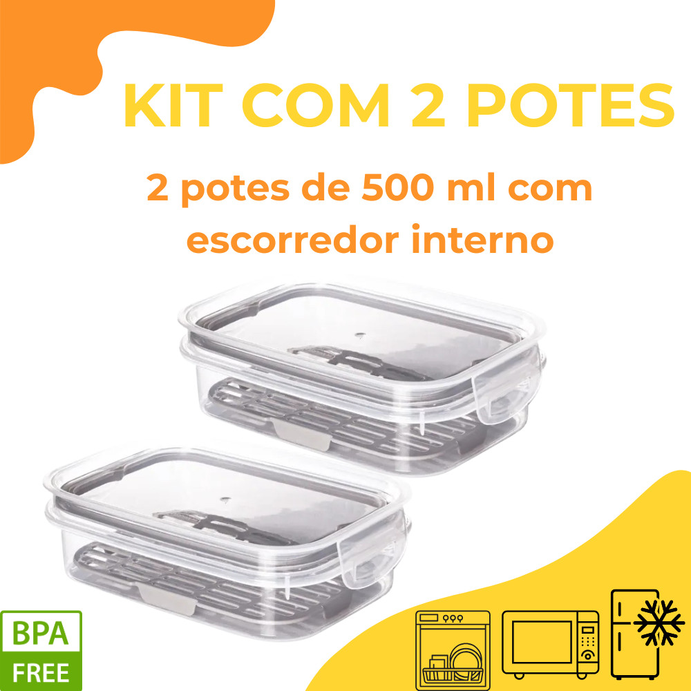 Kit Porta Frios Queijo Presunto Hermético Empilhavel com Dreno e Trava 500 Ml em Oferta na Shopee