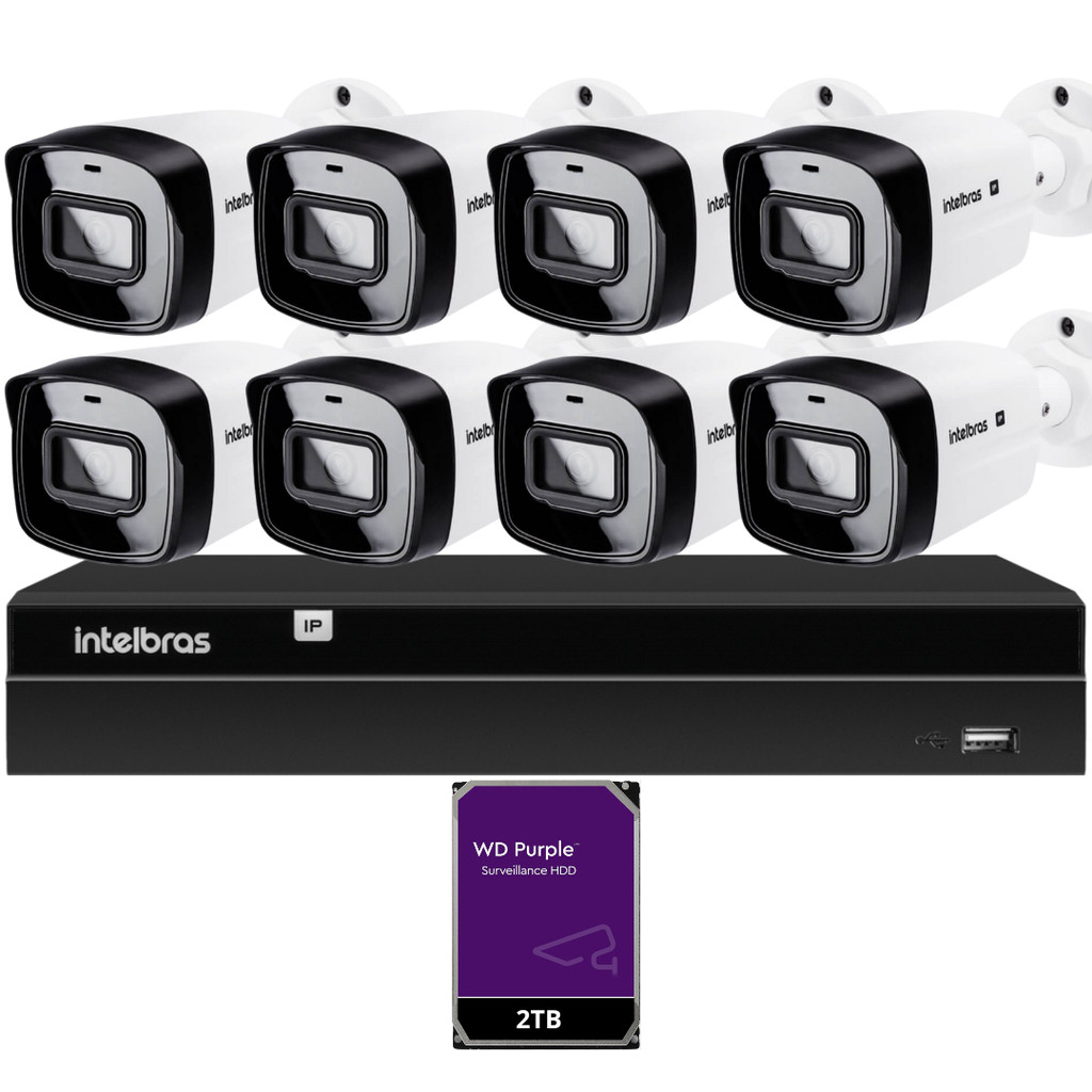 Kit 8 Câmeras IP Vipc 1230B Intelbras NVD 1408P HD 2TB Purple