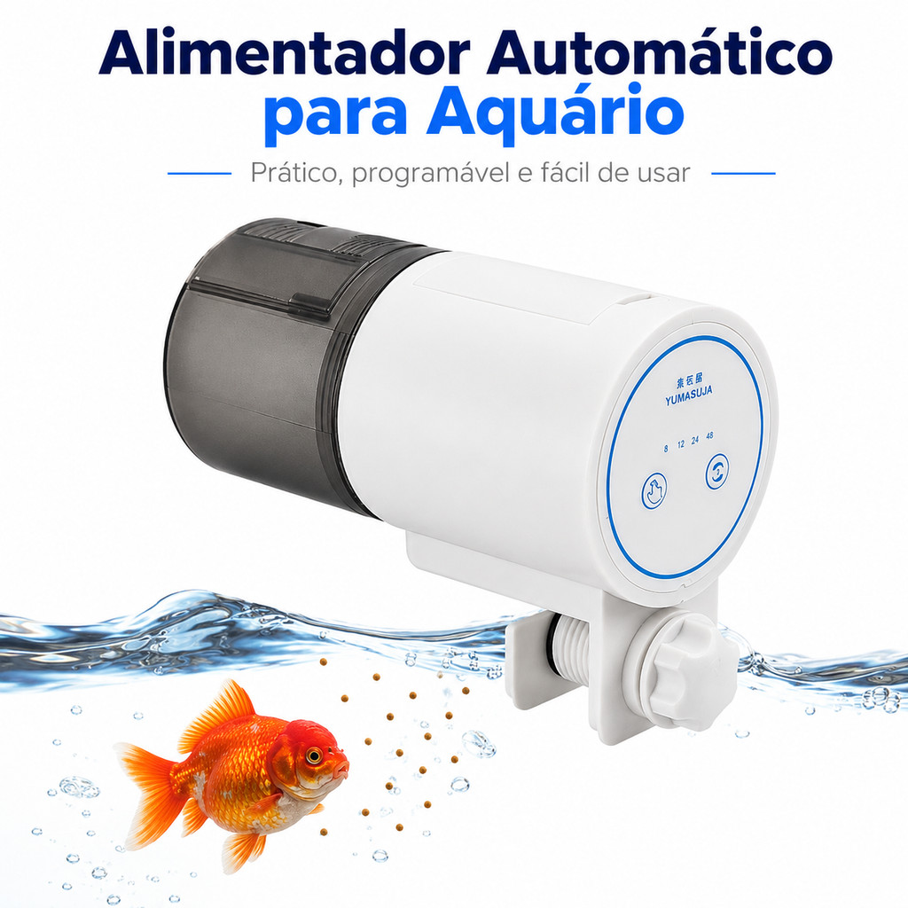 Alimentador Automático para Peixes em Aquário Comedouro Inteligente com Timer Digital Grande CapacidadeDosagem Regulável