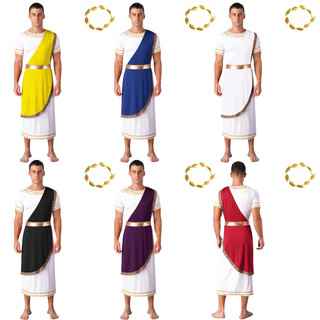 inhzoy Masculino Halloween Antigo Grego Toga Vestir-Se Trajes De Manga Curta Retro Decoração De Ouro Cosplay Robe Romano