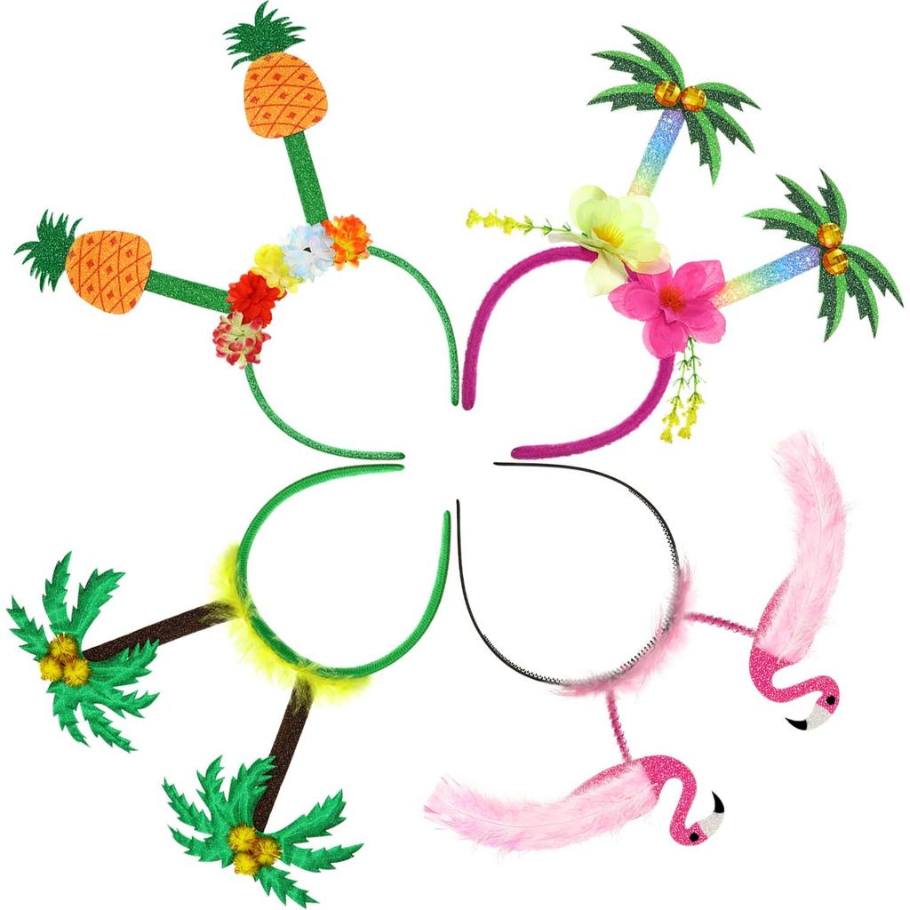 JOVITEC 4 Peças de Tiara Havaiana para Festa, Chapéus de Feltro com Motivos de Palmeira, Flamingo e Abacaxi para Celebra