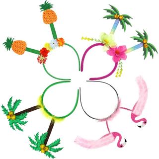 JOVITEC 4 Peças de Tiara Havaiana para Festa, Chapéus de Feltro com Motivos de Palmeira, Flamingo e Abacaxi para Celebra