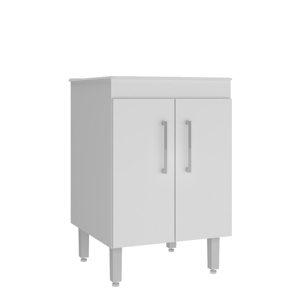 Tanque de Lavanderia com Gabinete 45L, Tanque de Mármore para Lavar Roupas 2 Portas T00D601 Cor Branco - OZINI Móveis