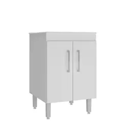 Tanque de Lavanderia com Gabinete 45L, Tanque de Mármore para Lavar Roupas 2 Portas T00D601 Cor Branco - OZINI Móveis
