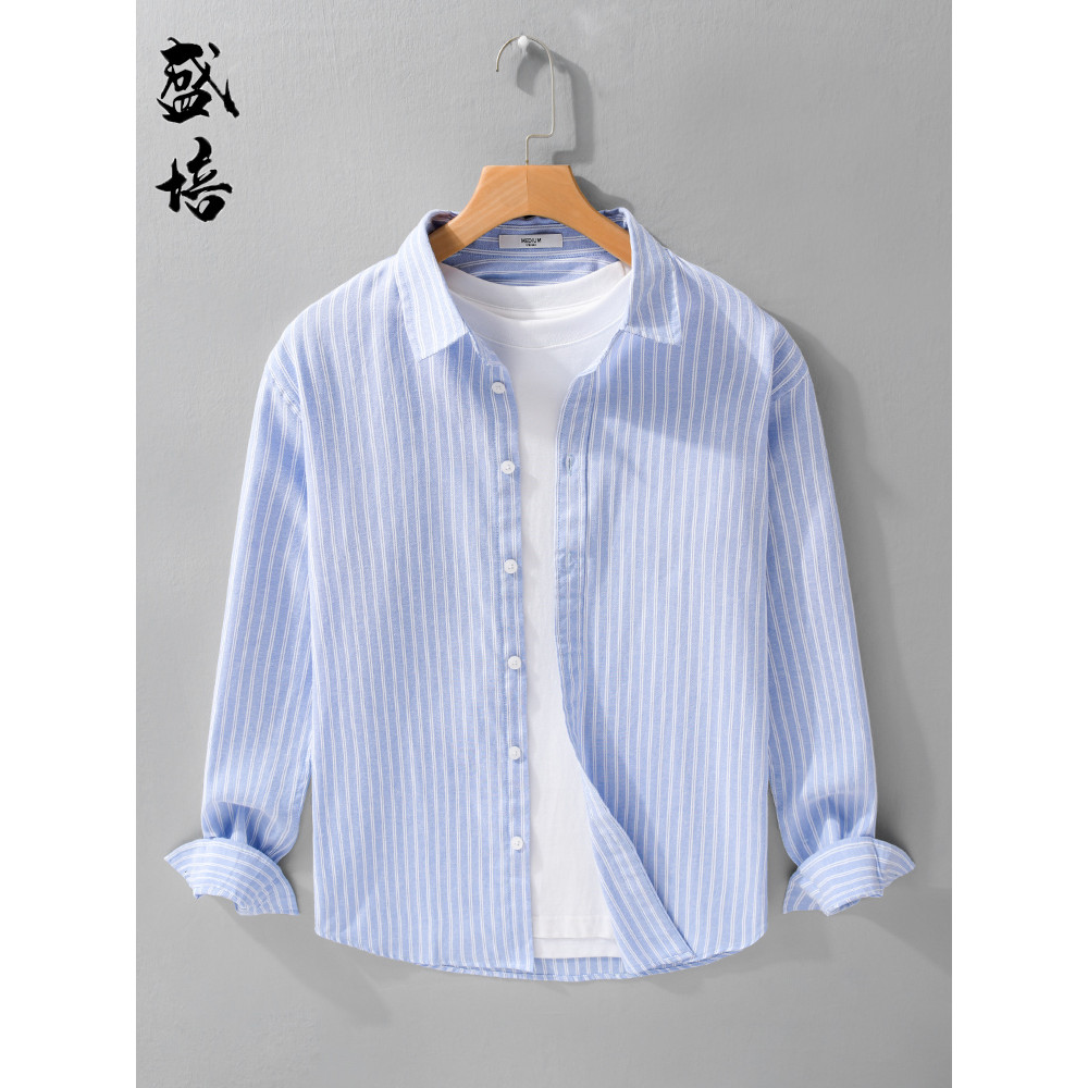 Jovem vitalidade azul listrado camisa masculina Casual tendência trabalho profissional polegada camisa de algodão puro c