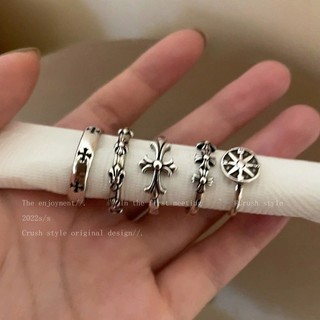 Escuro angustiado cruz aberto anel feminino estilo europeu americano nicho Design anel simples moda único índice dedo an