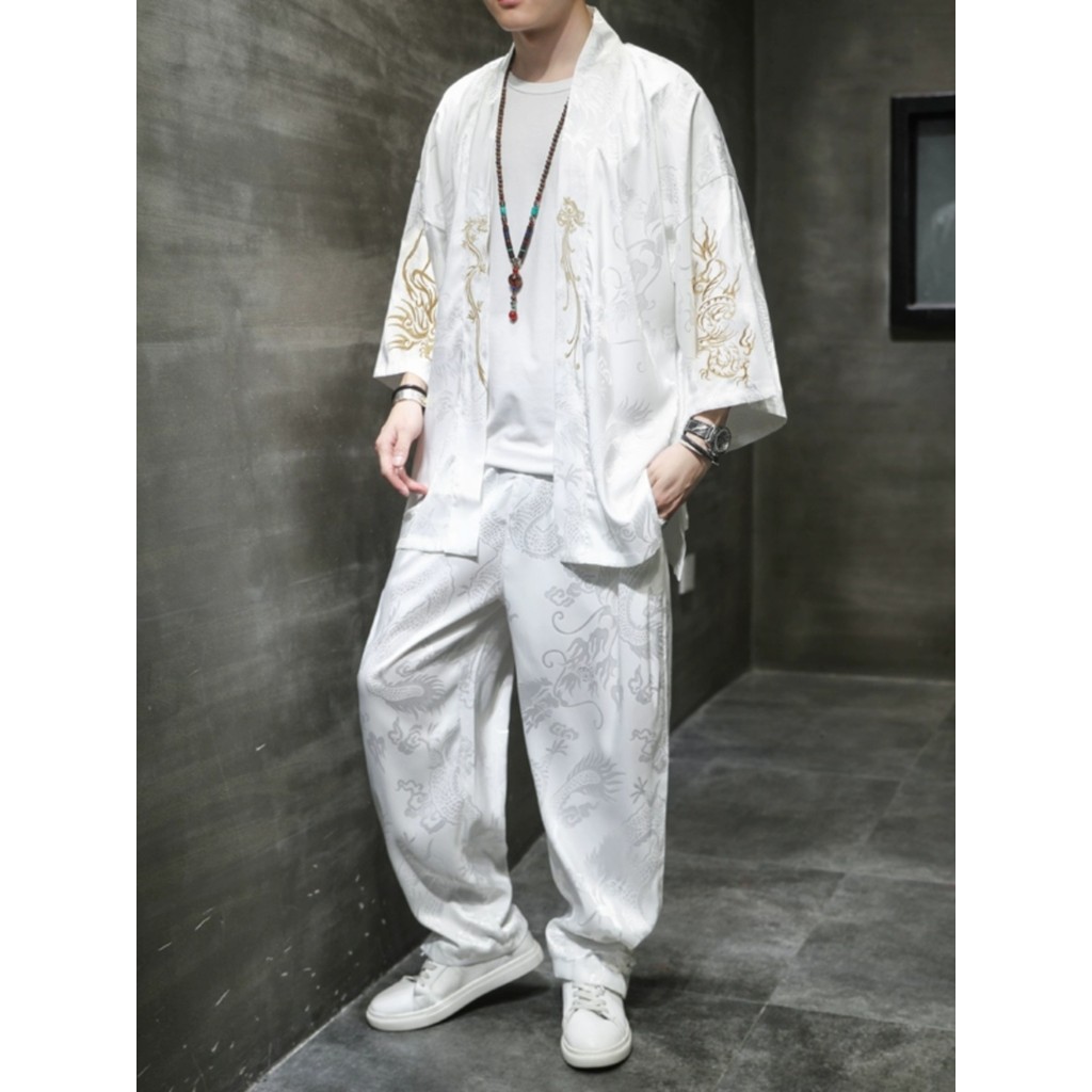 Terno Tang Masculino Japonês Terno Hanfu Masculino Primavera Verão Estilo Perfumado Nuvem Gaze Roupas Masculinas Seda Ge