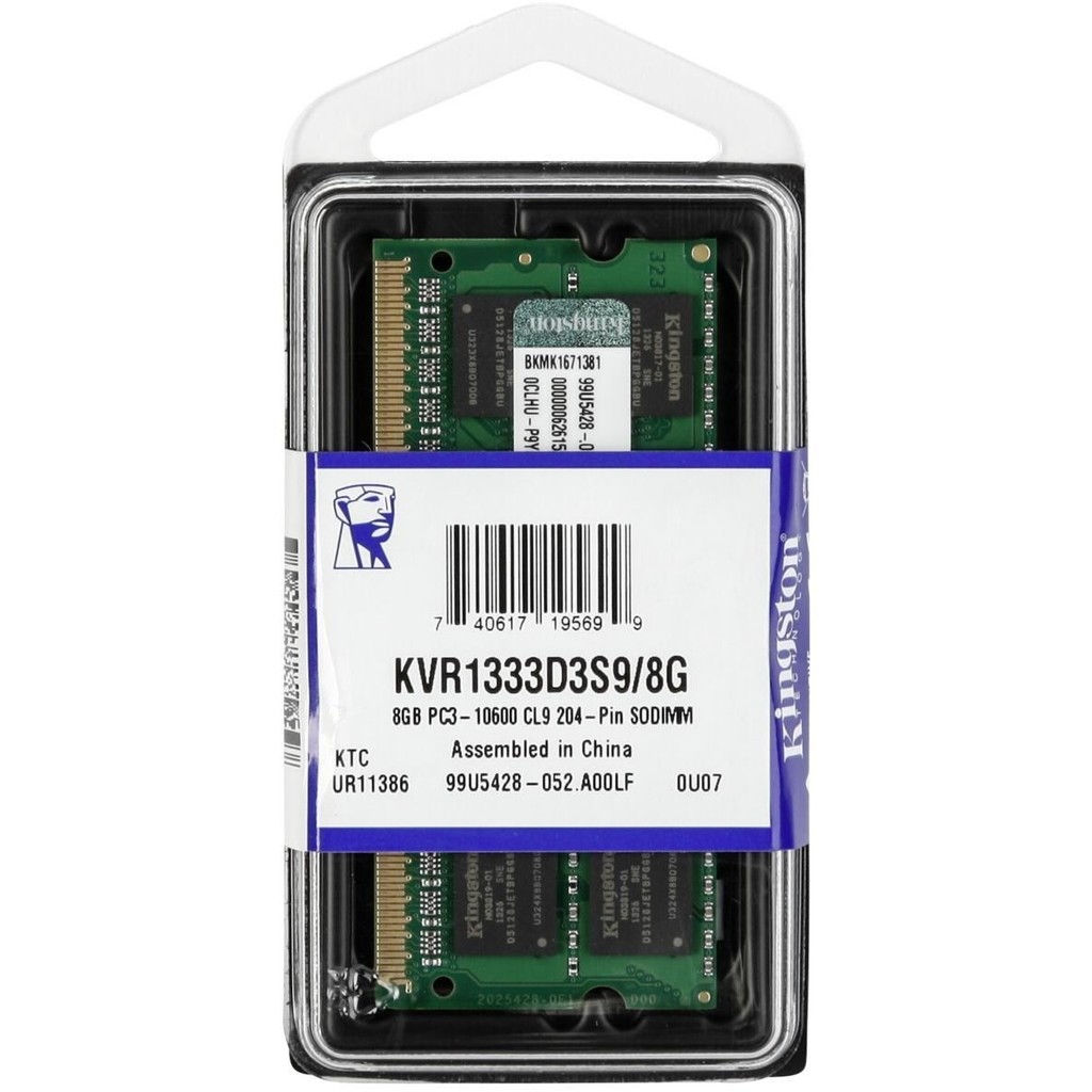 Memoria RAM 8GB 1333Mhz DDR3 para Notebook KVR1333D3S9/8G