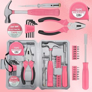 🌸Ferramentas Colorida Rosa para Mulher, Kit com 13/24Unidades para Reparos Domésticos e DIY
