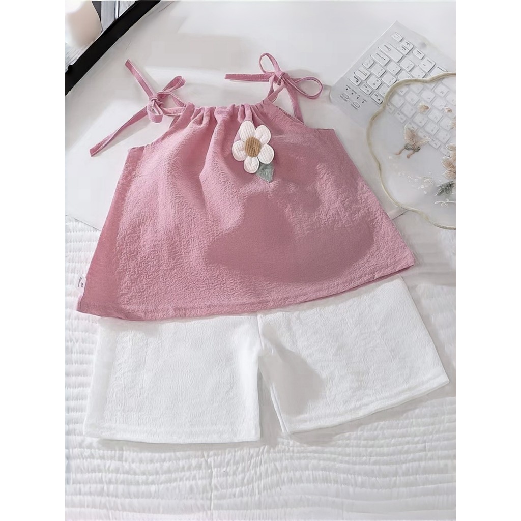 Meninas terno verão 2026 novo estilo elegante estilo fino estilingue moda menina bebê verão crianças Shorts na moda