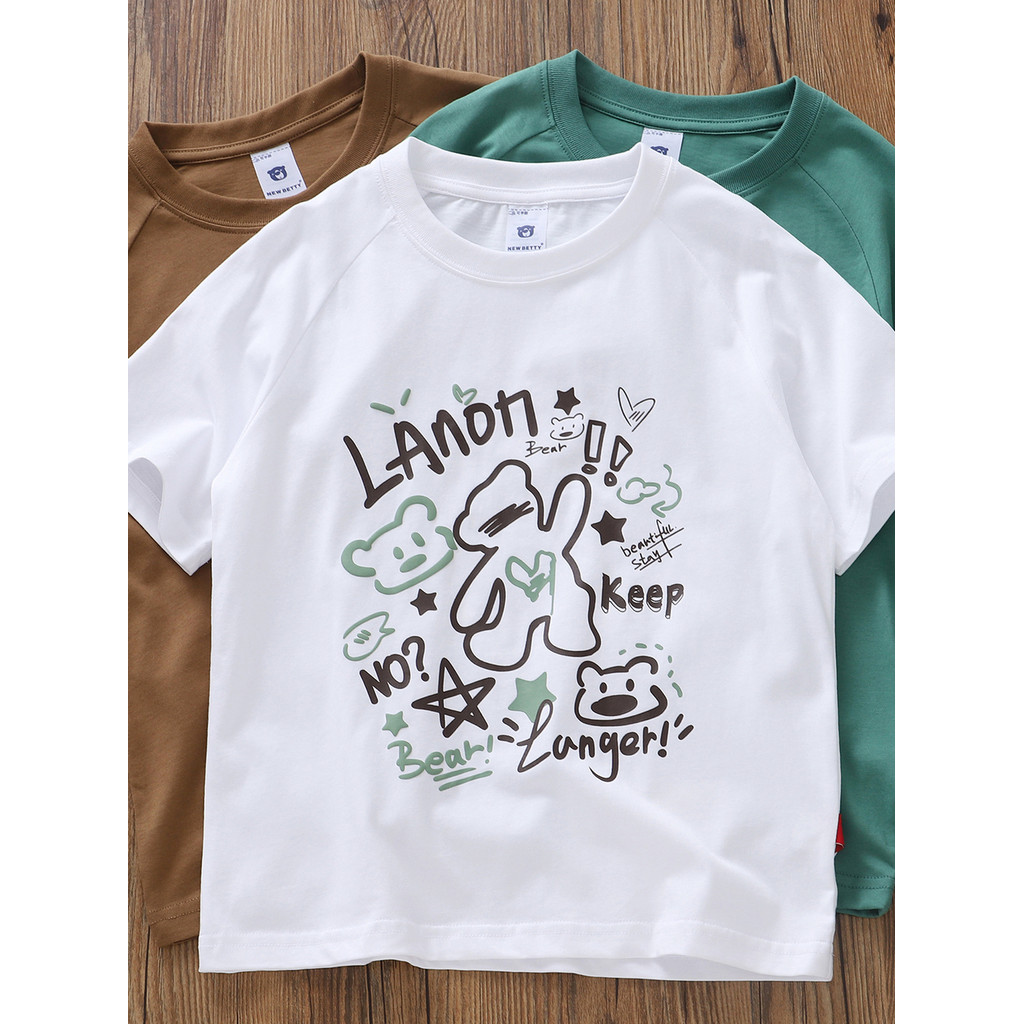 [Classe A Algodão] Meninos de alta qualidade verão novo estilo crianças em torno do pescoço de manga curta camiseta médi