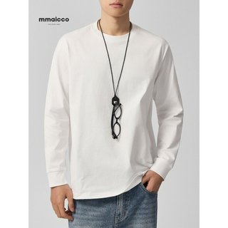 Momaike roupas masculinas 270g pesado penteado algodão manga comprida camiseta masculina outono 2025 nova simples Casual