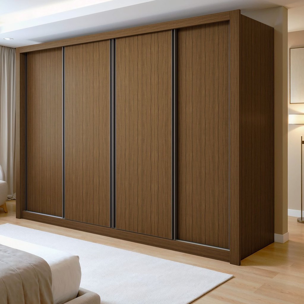 Guarda Roupa Casal Premium Liv 4 Portas de Correr e 4 Gavetas 279,3cm Yescasa Marrom/Freijó Freijó