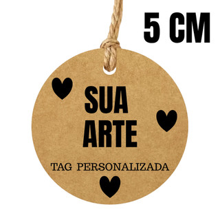 Tag Papel Kraft 5cm com Fio | Personalizado com a sua arte | Kit 50 a 200 Un