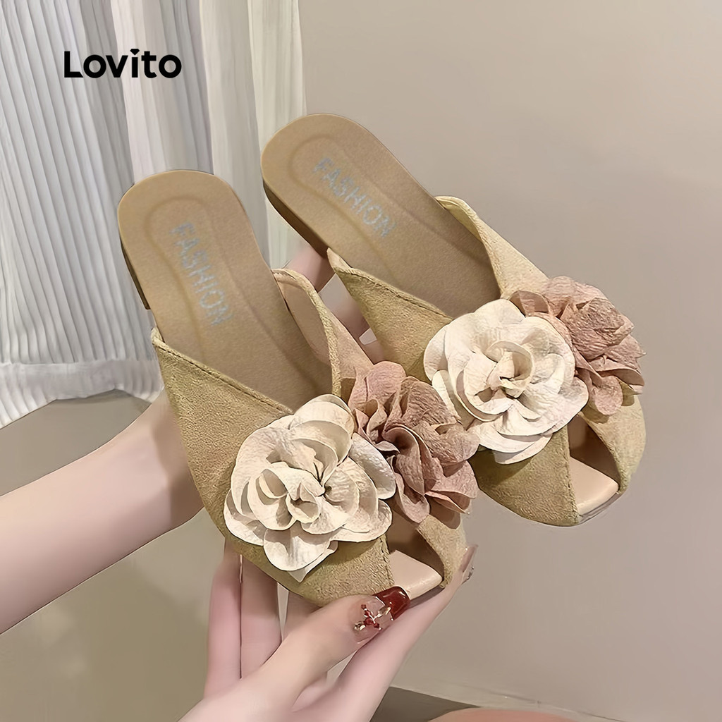 Lovito Férias Sandálias Planas com Babado Exagerado Respirável Estilo Resort Brancas Planas Feminina LFA112052
