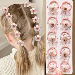 10 PCS Lindas Flores Coloridas Meninas Elásticas Faixas De Cabelo Laços Crianças Acessórios Para