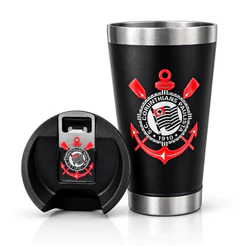 Copo Personalizado Corinthians Térmico 473ml Tampa Abridor Aço Inox Parede Dupla Quente e Gelado