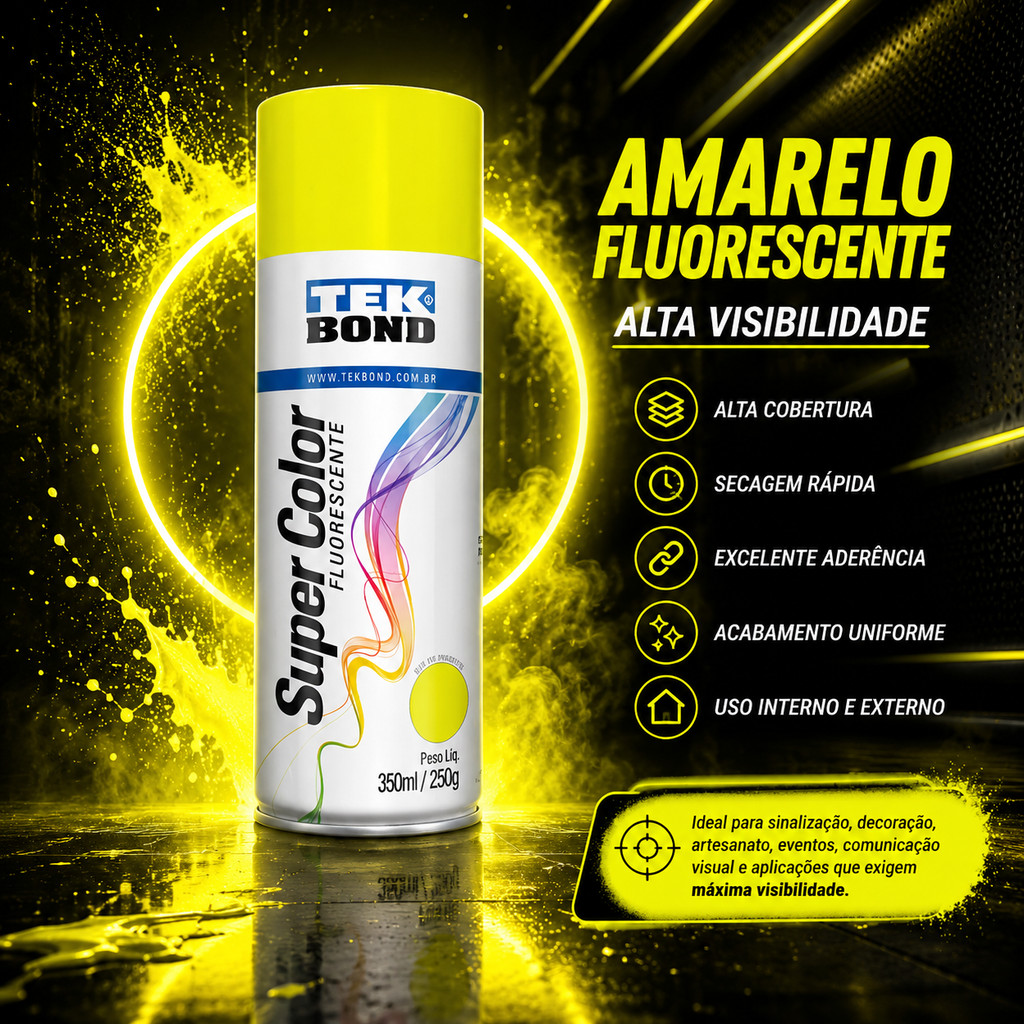Tinta Spray Aerossol Fluorescente Amarelo 350ml/250g Tekbond