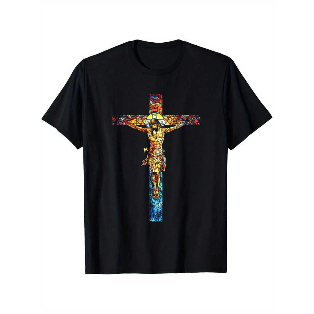 [Camiseta Premium em Algodão Puro]CC Masculina Jesus Cruz Cristã Religioso Estampado Confortável Atemporal Casual 
